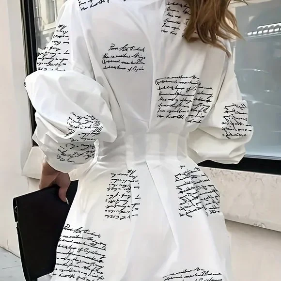 Plus Size Casual Dress Button Up Lantern Sleeve Dress - Picture 6 of 10